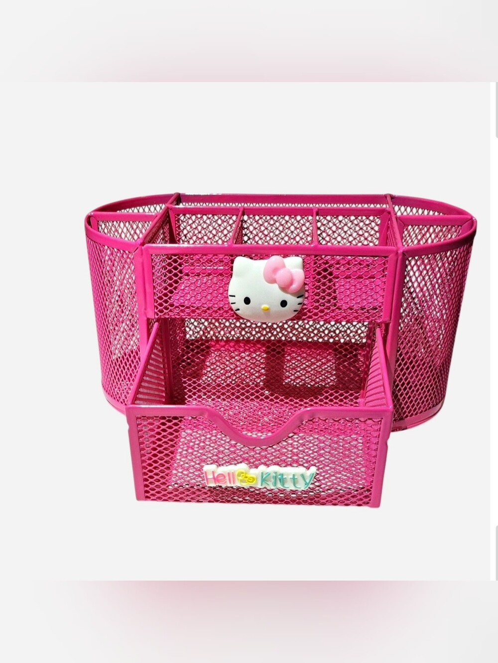 Sanrio Hello Kitty Pink Metal Mesh Desk Organizer NIB Includes FREE Gift